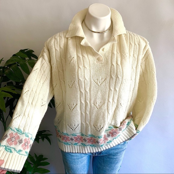 Vintage Sweaters - v i n t a g e :: Pastel Oversized Granny Core Slouchy Knit Sweater